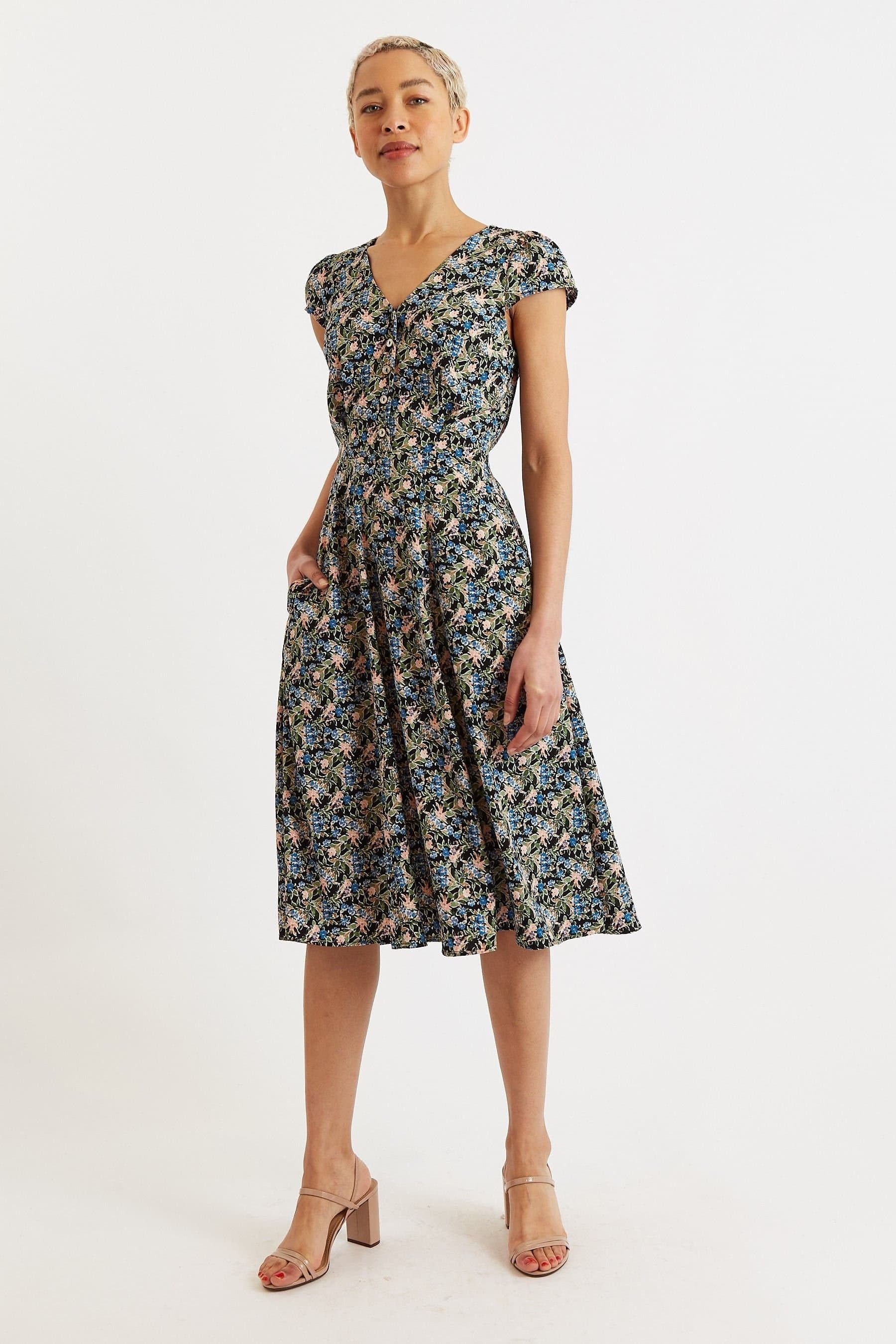 Louche Louche Women's Cathleen Midi Watercolour Floral Tea Dress