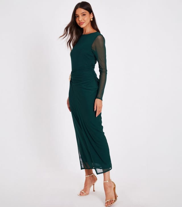 Quiz Women's Dark Green Mesh Wrap Midaxi Dress Quiz New Look - 2