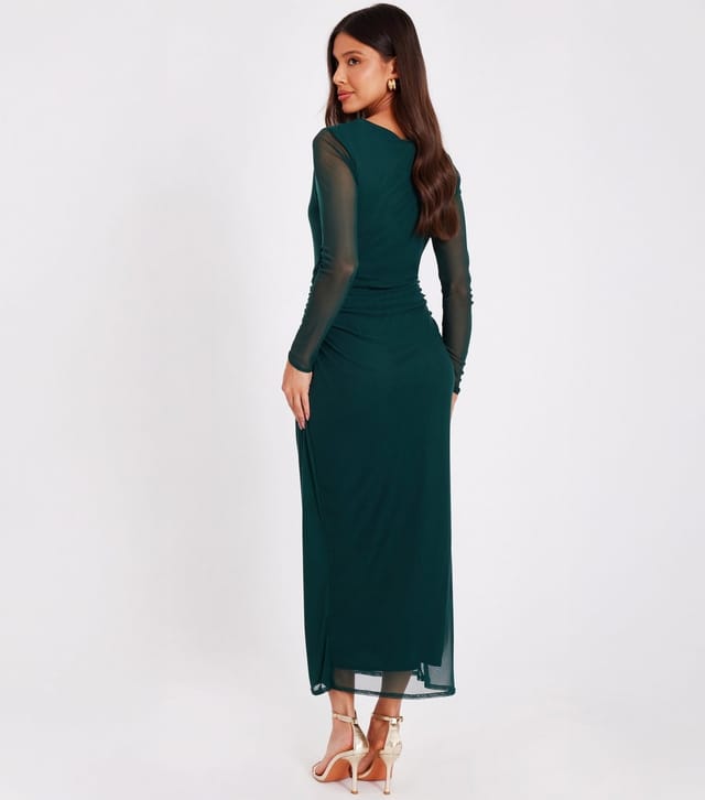 Quiz Women's Dark Green Mesh Wrap Midaxi Dress Quiz New Look - 3