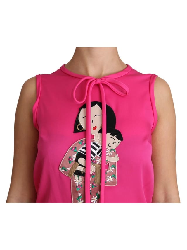 Dolce & Gabbana Dolce & Gabbana Women's Pink Family Silk Tank Mama Blouse Top Shirt - 2