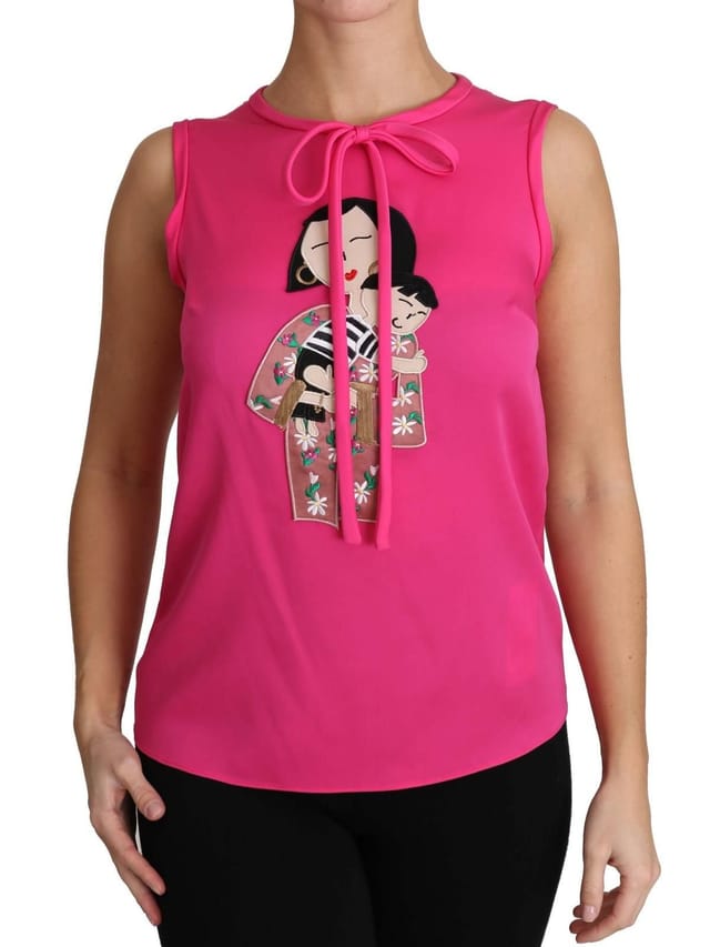 Dolce & Gabbana Dolce & Gabbana Women's Pink Family Silk Tank Mama Blouse Top Shirt - 3