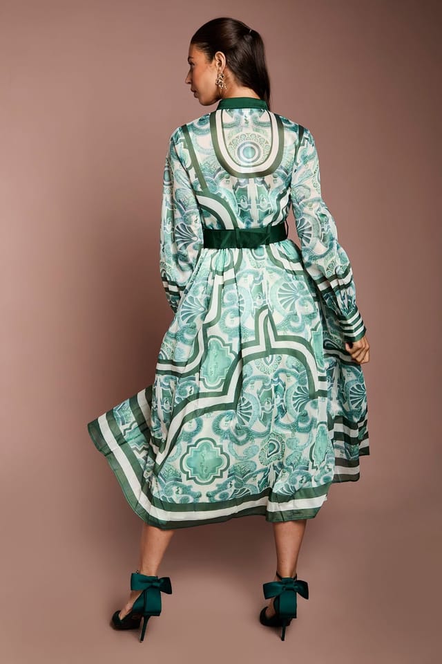Coast Coast Women's Lisa Tan Organza Belted Shirt Dress in Green - 3