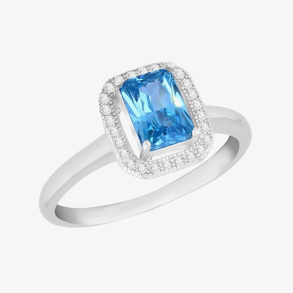 T.H.Baker T.H.Baker Silver Blue Cubic Zirconia Halo Ring