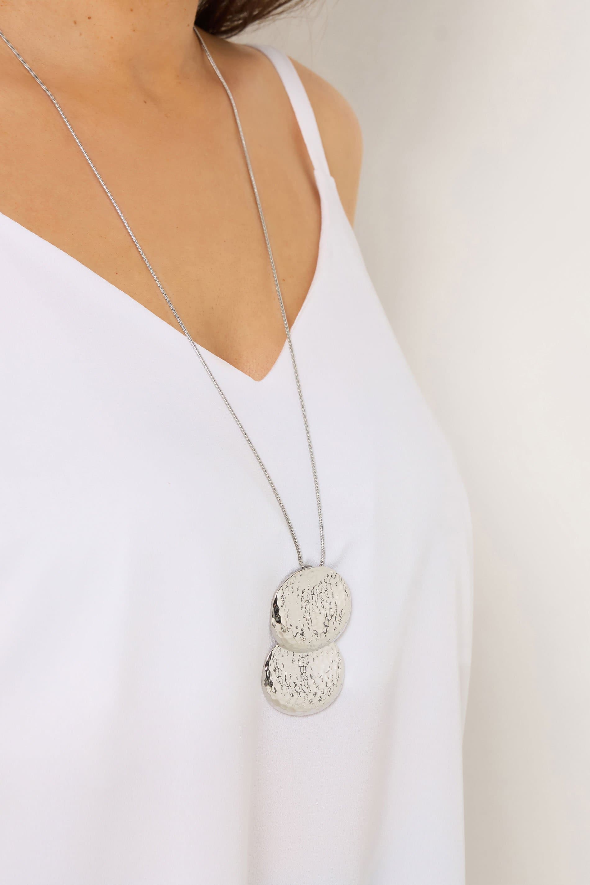 Yours Silver Tone Long Double Circle Pendant Necklace
