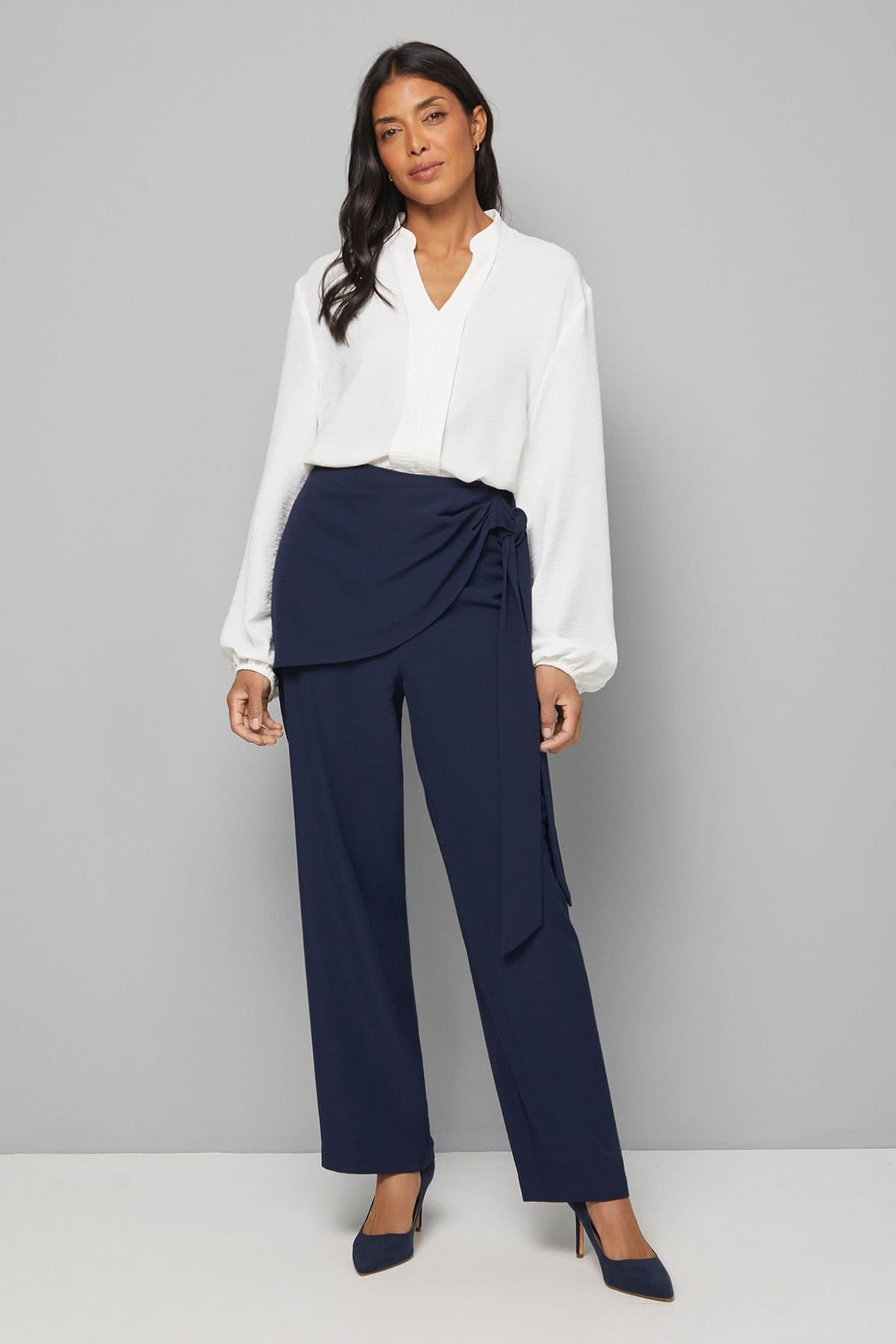Wallis Wallis Women's Wrap Tie Tapered Trouser in Navy