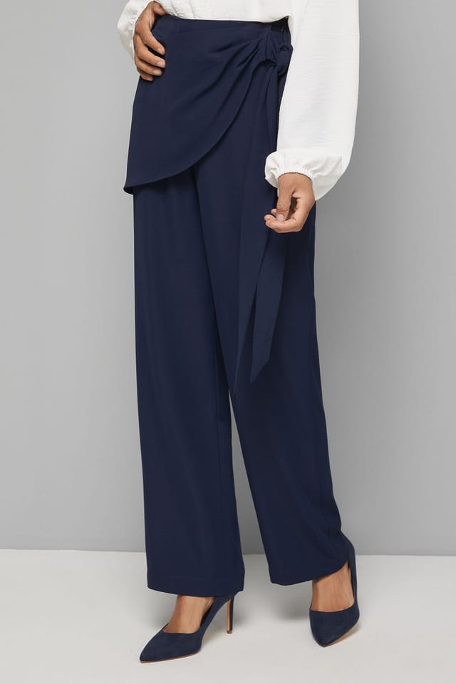 Wallis Wallis Women's Wrap Tie Tapered Trouser in Navy - 2