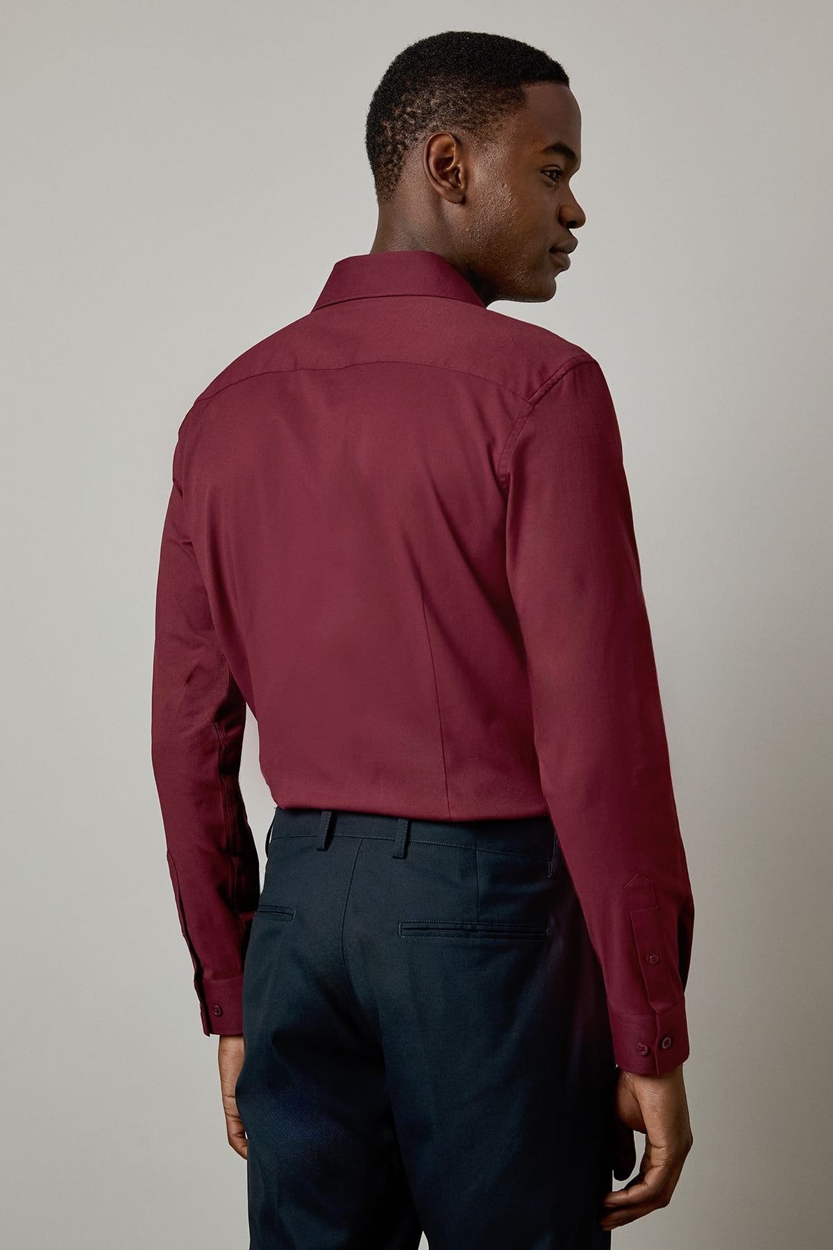 Burton Burton Men's Burgundy Easy Iron Slim Fit Long Sleeve Shirt - 4