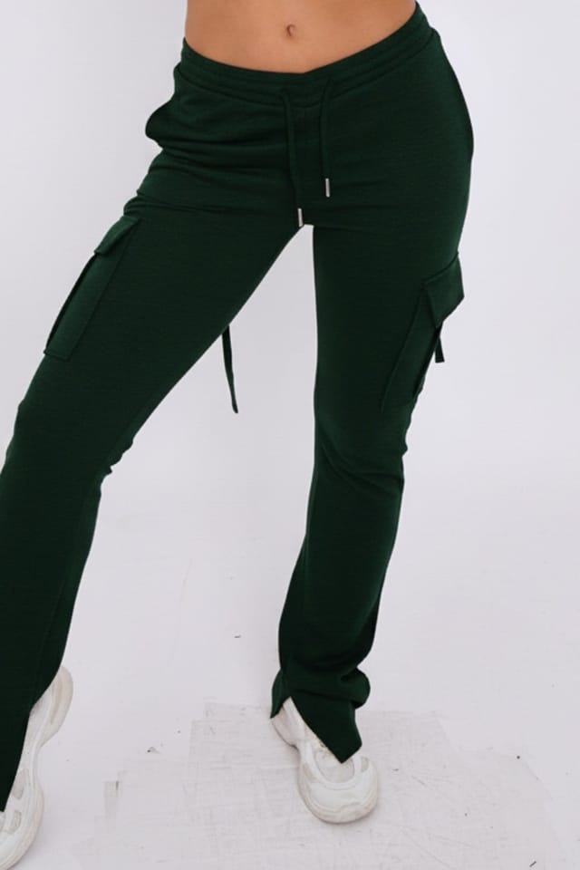 STYLEWISE STYLEWISE Women's Loopback Cropped Zip Up Hoodie - Cargo Trousers Co-ord Set in Green - 3