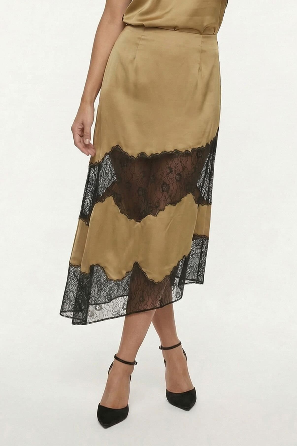 Lily and Lionel Lily and Lionel Women's Elenor Lace Insert Midi Skirt in Olive