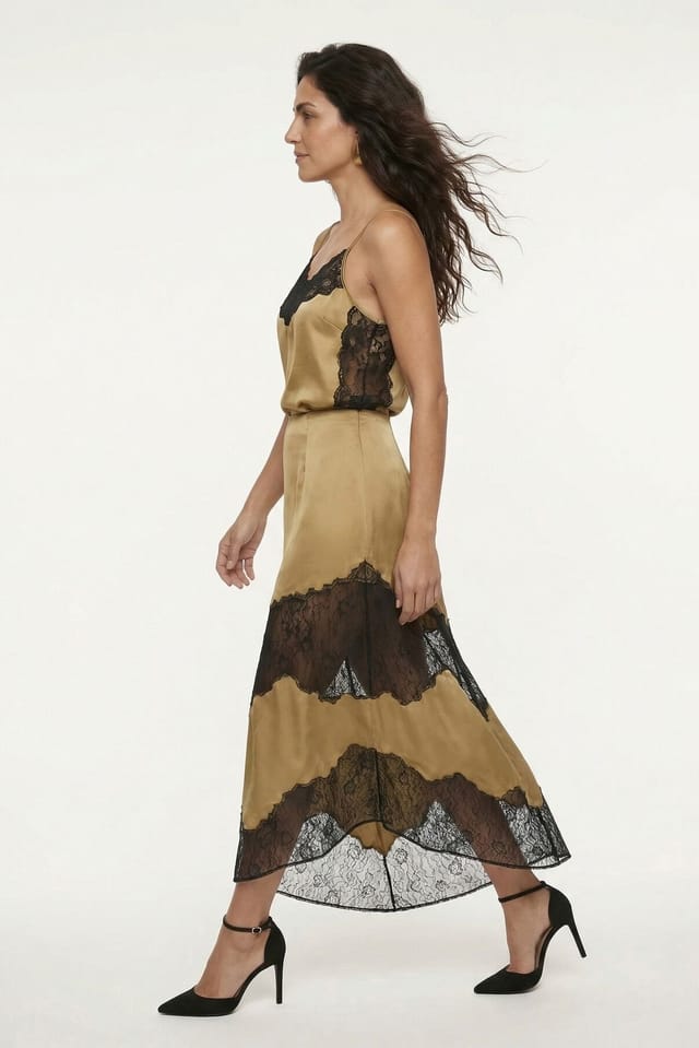 Lily and Lionel Lily and Lionel Women's Elenor Lace Insert Midi Skirt in Olive - 3
