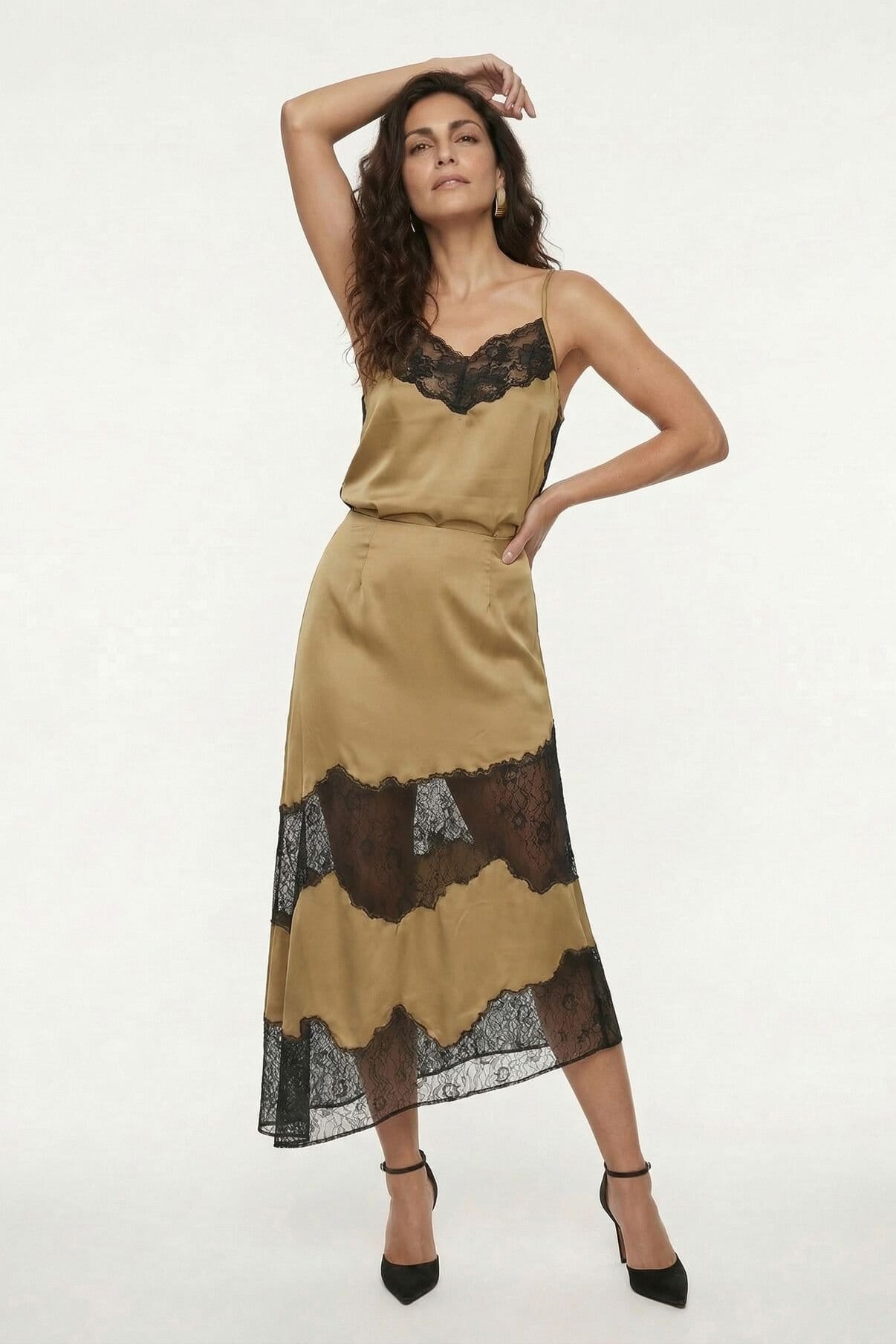 Lily and Lionel Lily and Lionel Women's Elenor Lace Insert Midi Skirt in Olive - 4