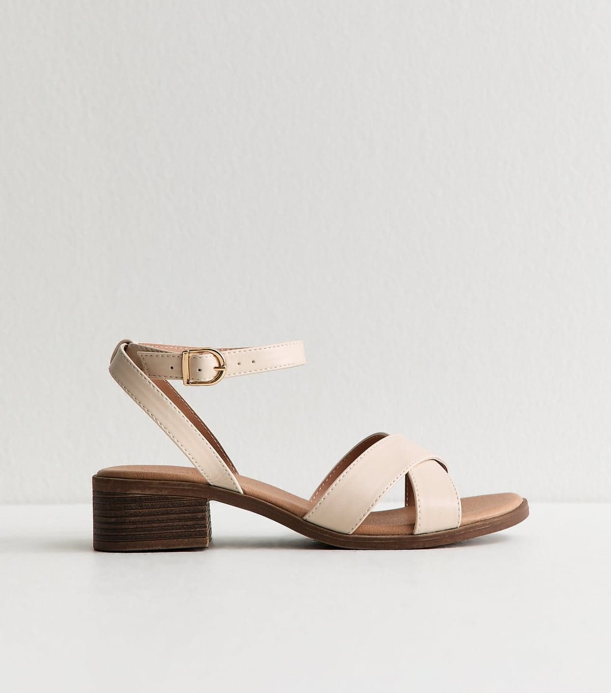 New Look Women's Wide Fit Off White Faux Leather Block Heel Sandals Vegan New Look