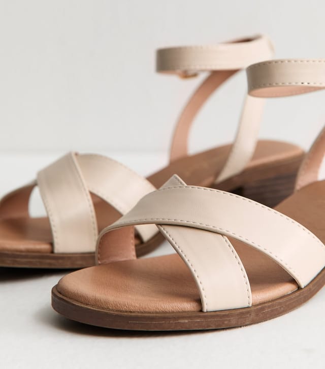 New Look Women's Wide Fit Off White Faux Leather Block Heel Sandals Vegan New Look - 3