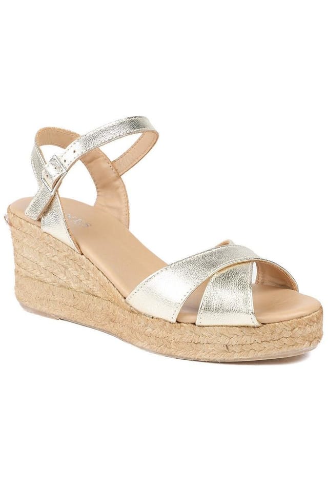 Jones Bootmaker Jones Bootmaker Women's Raelina Leather Wedged Espadrilles in Gold - 2