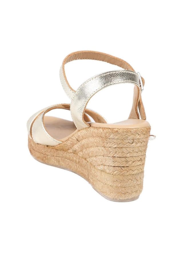 Jones Bootmaker Jones Bootmaker Women's Raelina Leather Wedged Espadrilles in Gold - 3