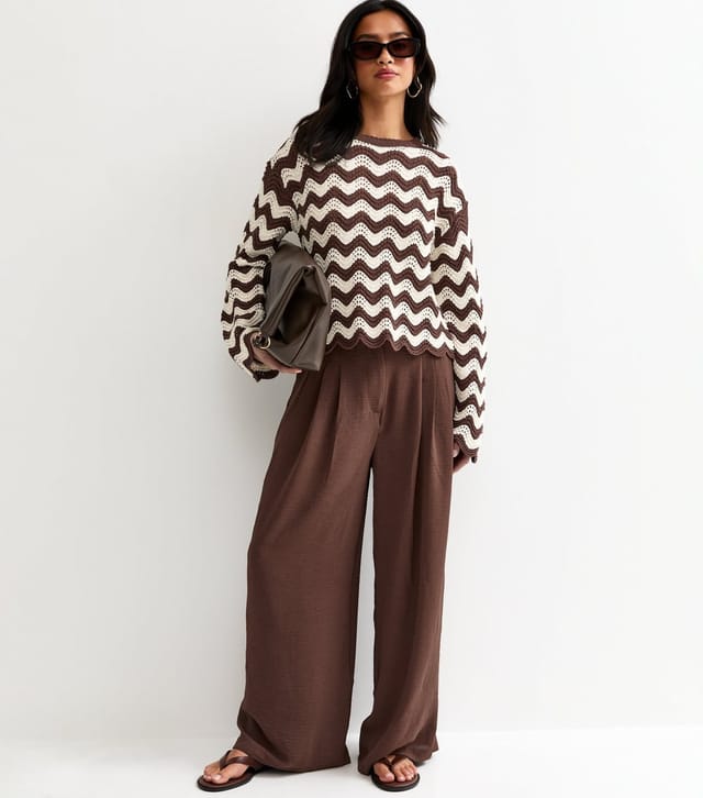 New Look Women's Petite Brown Cotton Rich Wavy Stitchy Knit Jumper New Look - 3