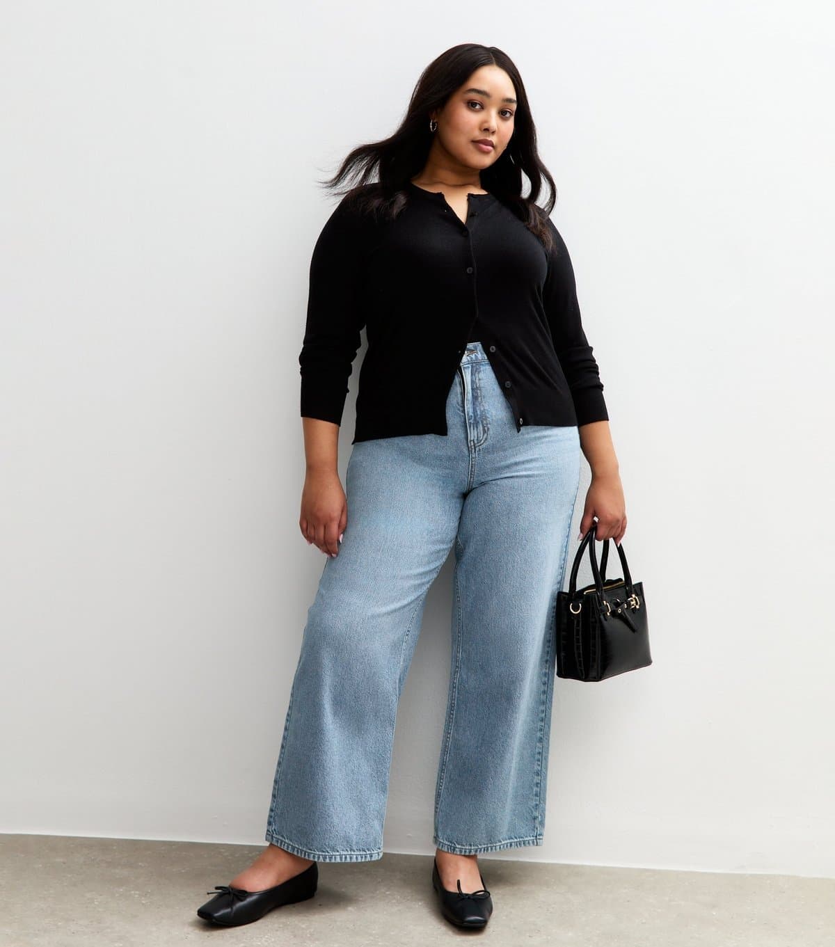 New Look Women's Plus Size Light Blue Elasticated Wide Leg Jeans Curves New Look