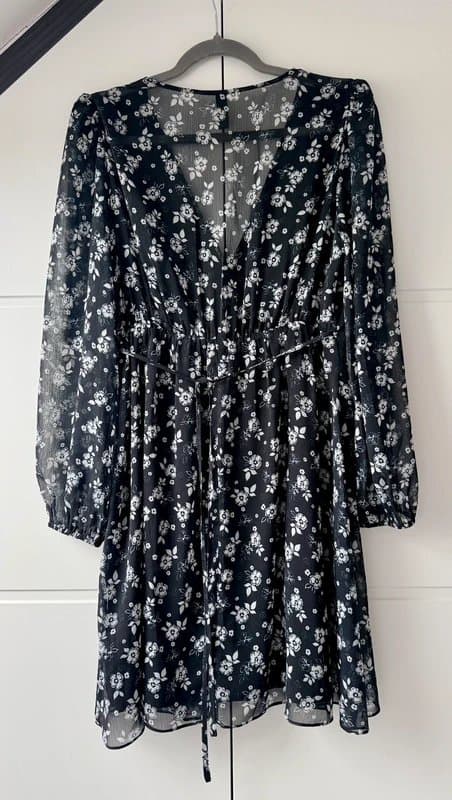 shot clothing Black & White Floral Chiffon Mini Dress Free Size Fits UK 8–16 BNWT
