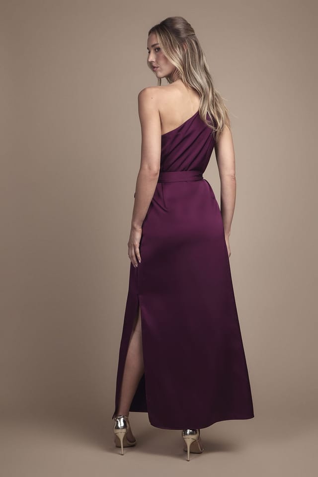 Oasis Oasis Women's One Shoulder Satin Maxi Bridesmaid Dress in Grape - 3