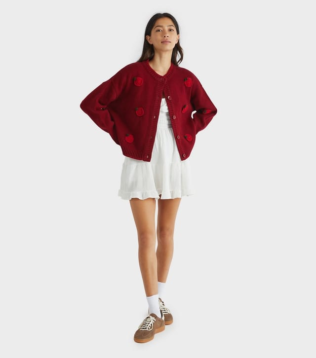 Skinnydip Women's Dark Burgundy Tomato Appliqué Cardigan Skinnydip New Look - 2