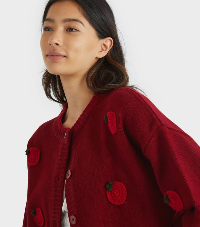 Skinnydip Women's Dark Burgundy Tomato Appliqué Cardigan Skinnydip New Look - 3