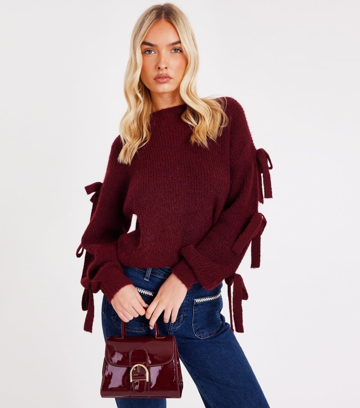 Quiz Quiz Burgundy Bow Detail Jumper