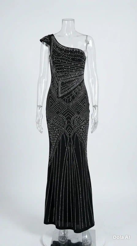Bella Barnett BNWT Bella Barnett Black One-Shoulder Embellished Maxi Dress - Size M | Formal Evening Gown