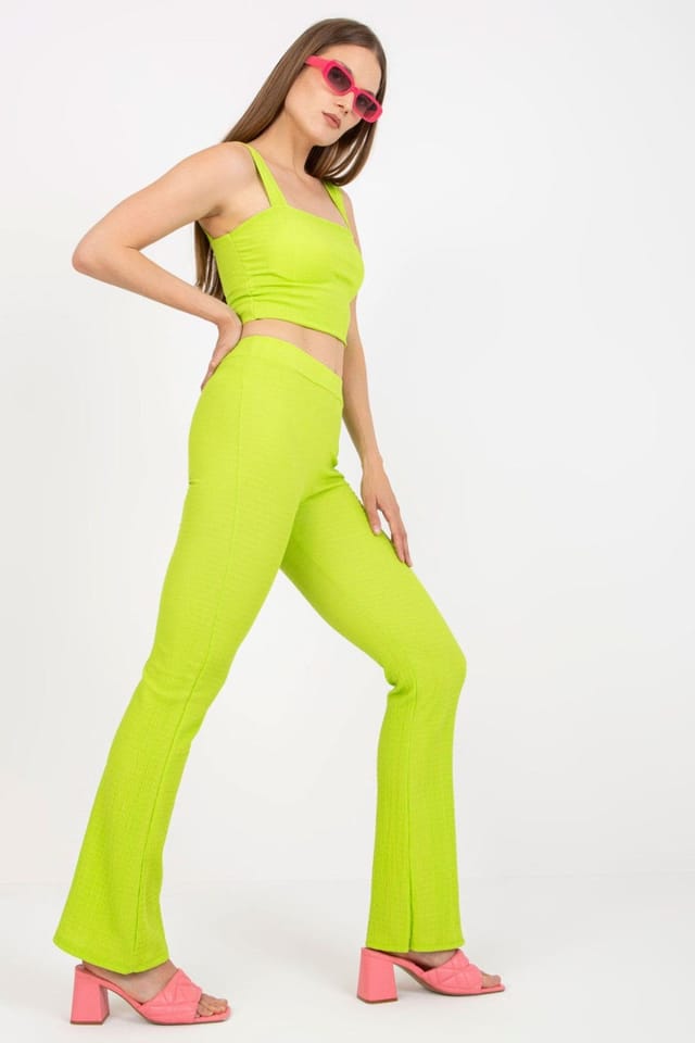Love Lace Love Lace Women's Rectangular Neck Padded Top Wide Leg Set in Green - 3