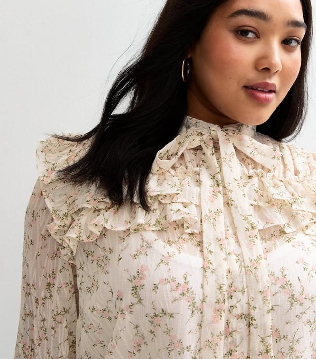 New Look Women's Plus Size White Floral Print Ruffle Trim Blouse Curves New Look - 2