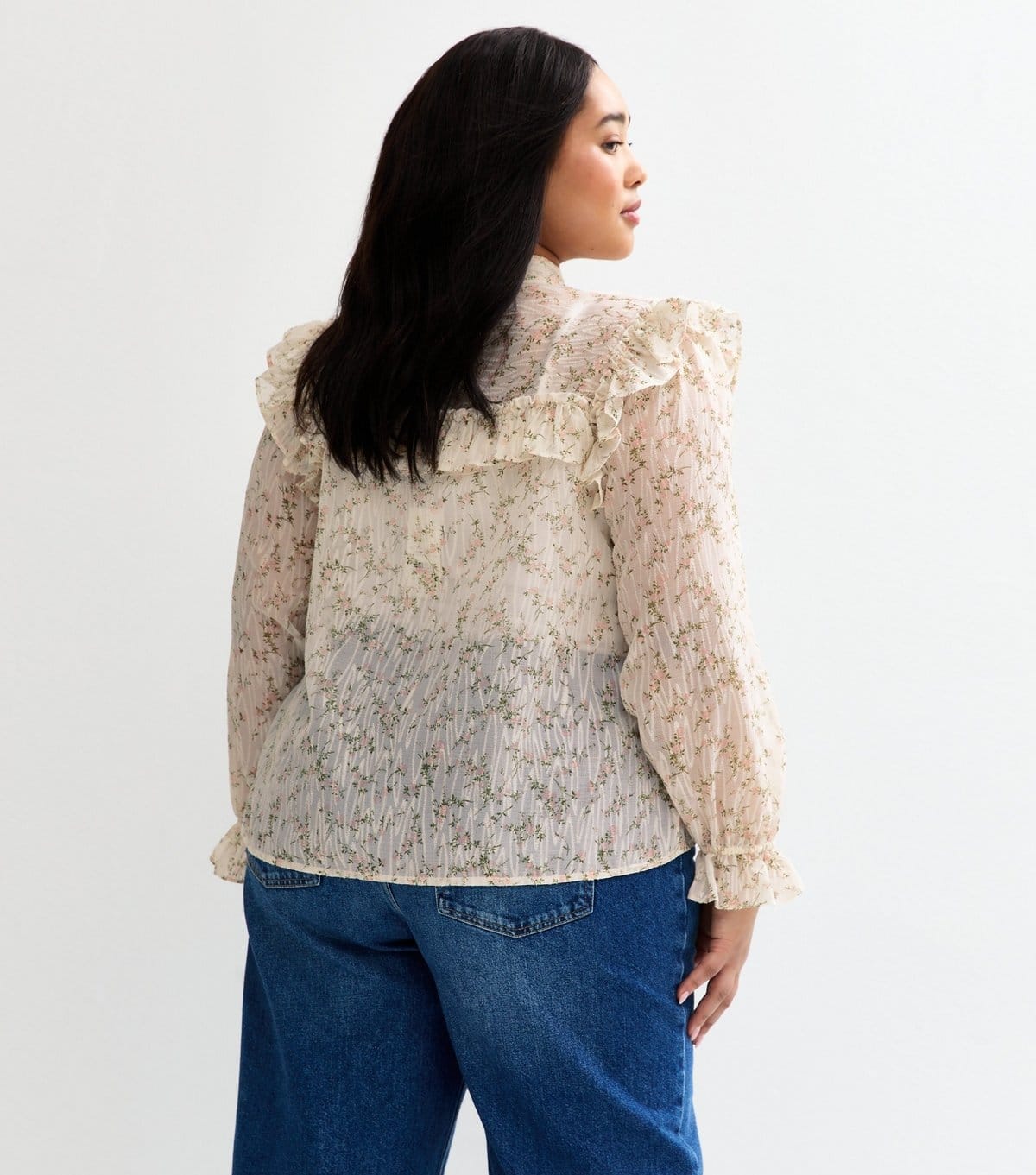 New Look Women's Plus Size White Floral Print Ruffle Trim Blouse Curves New Look - 4