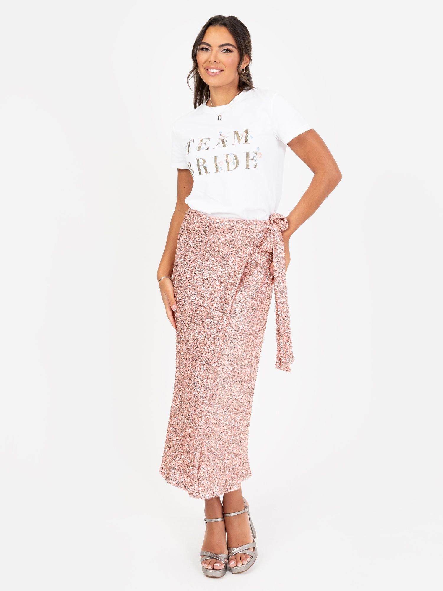 Maya Deluxe Maya Deluxe Women's Fully Embellished Wrap Midi Skirt in Pink - 4