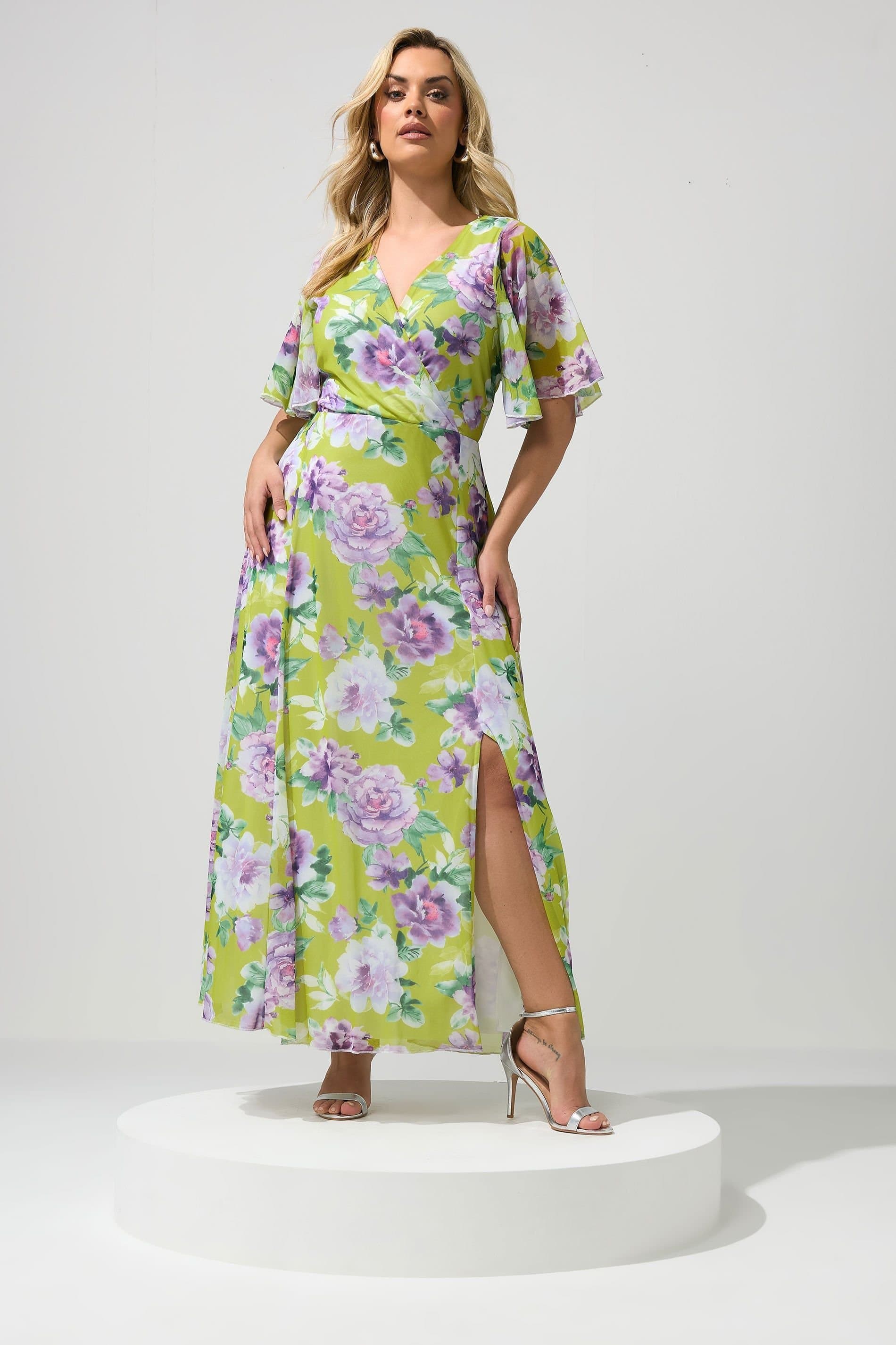 Yours Yours Women's Floral Wrap Dress in Lime