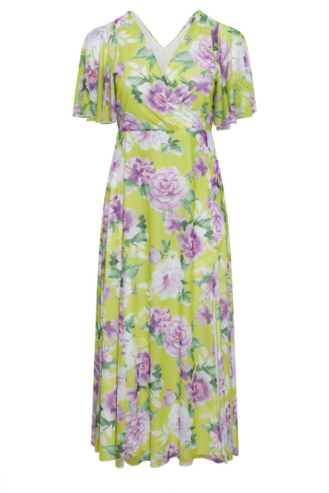 Yours Yours Women's Floral Wrap Dress in Lime - 2