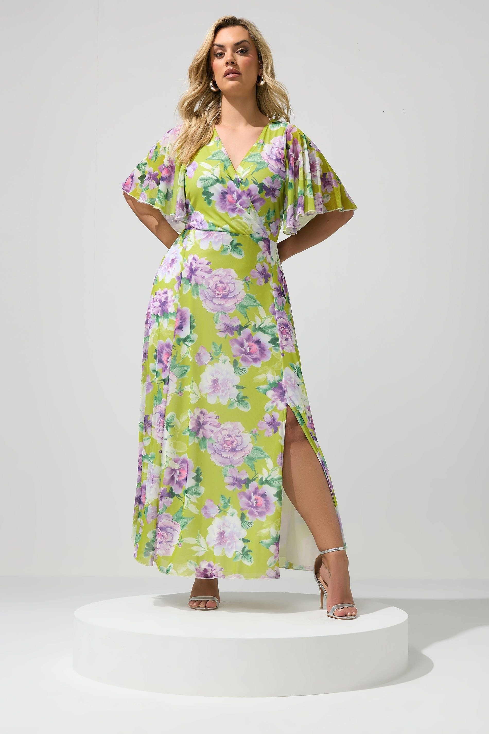 Yours Yours Women's Floral Wrap Dress in Lime - 4