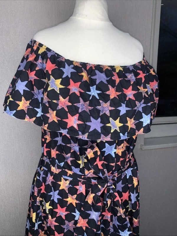 Never Fully Dressed Never Fully Dressed Star ruffle Bardot midi Dress belted 100% cotton sz 10 bn