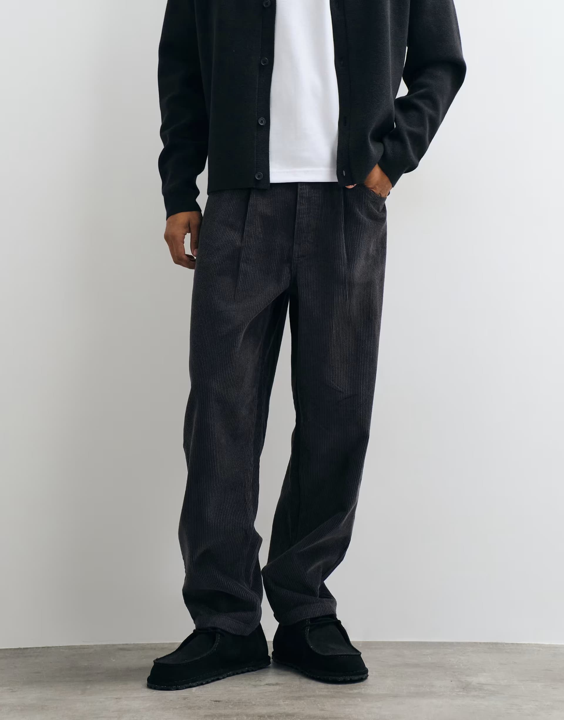 ASOS ASOS DESIGN relaxed tapered corduroy trousers in charcoal
