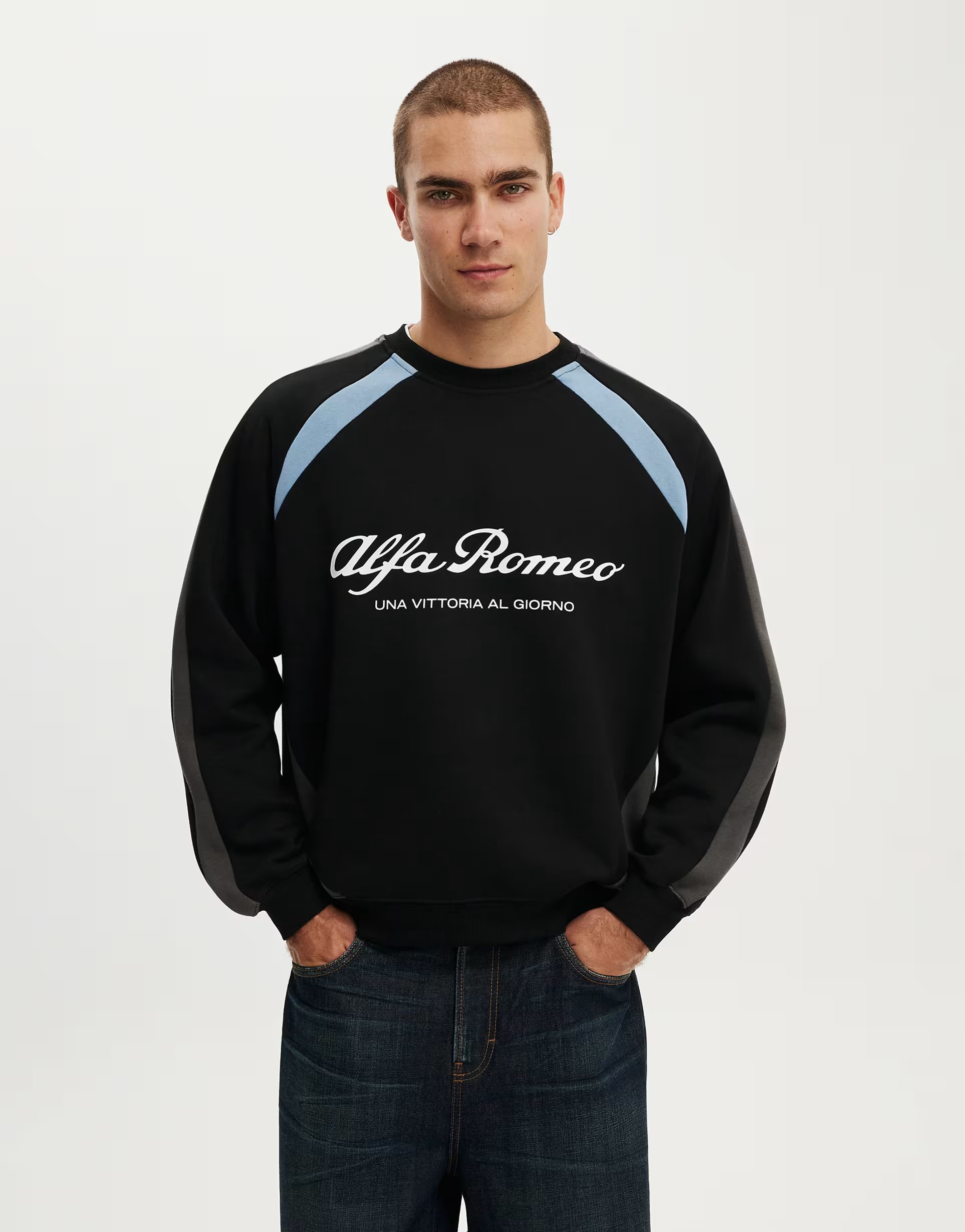 ASOS Cotton On Box fit alfa romeo sweater in black - 1