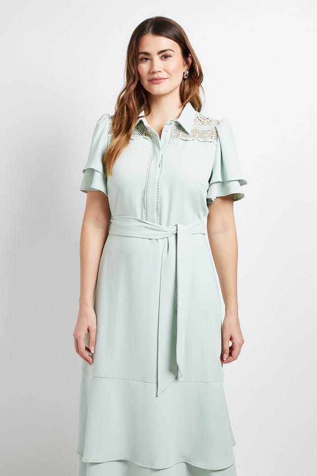 Wallis Wallis Women's Lace Insert Ruffle Sleeve Midi Dress in Mint - 2
