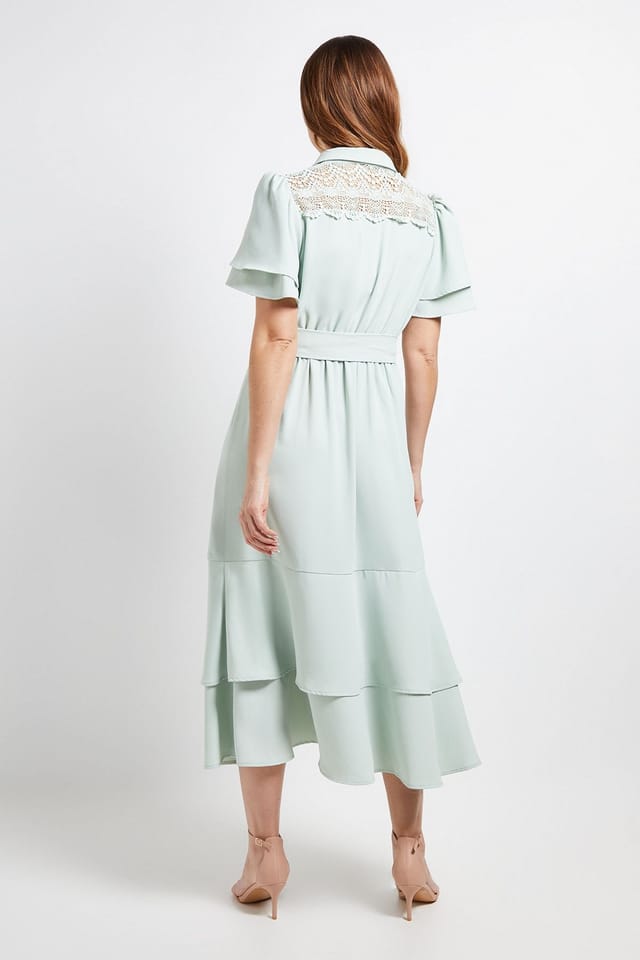 Wallis Wallis Women's Lace Insert Ruffle Sleeve Midi Dress in Mint - 3