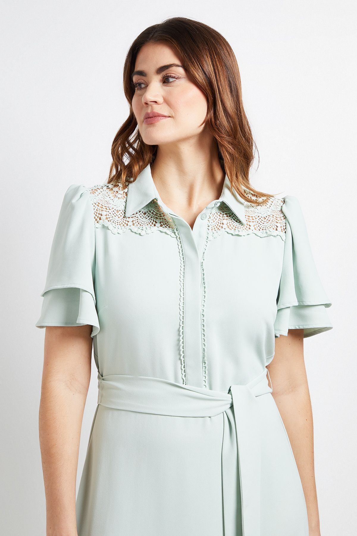 Wallis Wallis Women's Lace Insert Ruffle Sleeve Midi Dress in Mint - 4