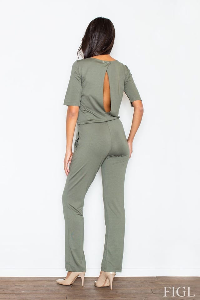 Love Lace Love Lace Women's Airy Viscose Back Slit Jumpsuit with Pockets in Green - 2