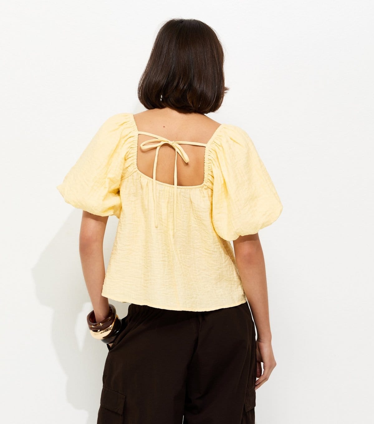 New Look Women's Yellow Puff Sleeve Tie Back Top New Look - 4