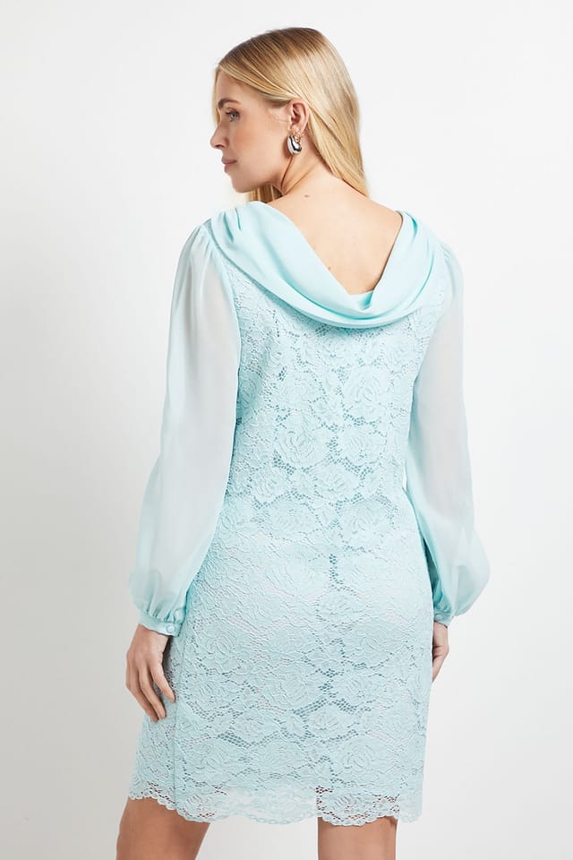 Wallis Wallis Women's Petite Lace Chiffon Cowl Back Shift Dress in Pale Blue - 3