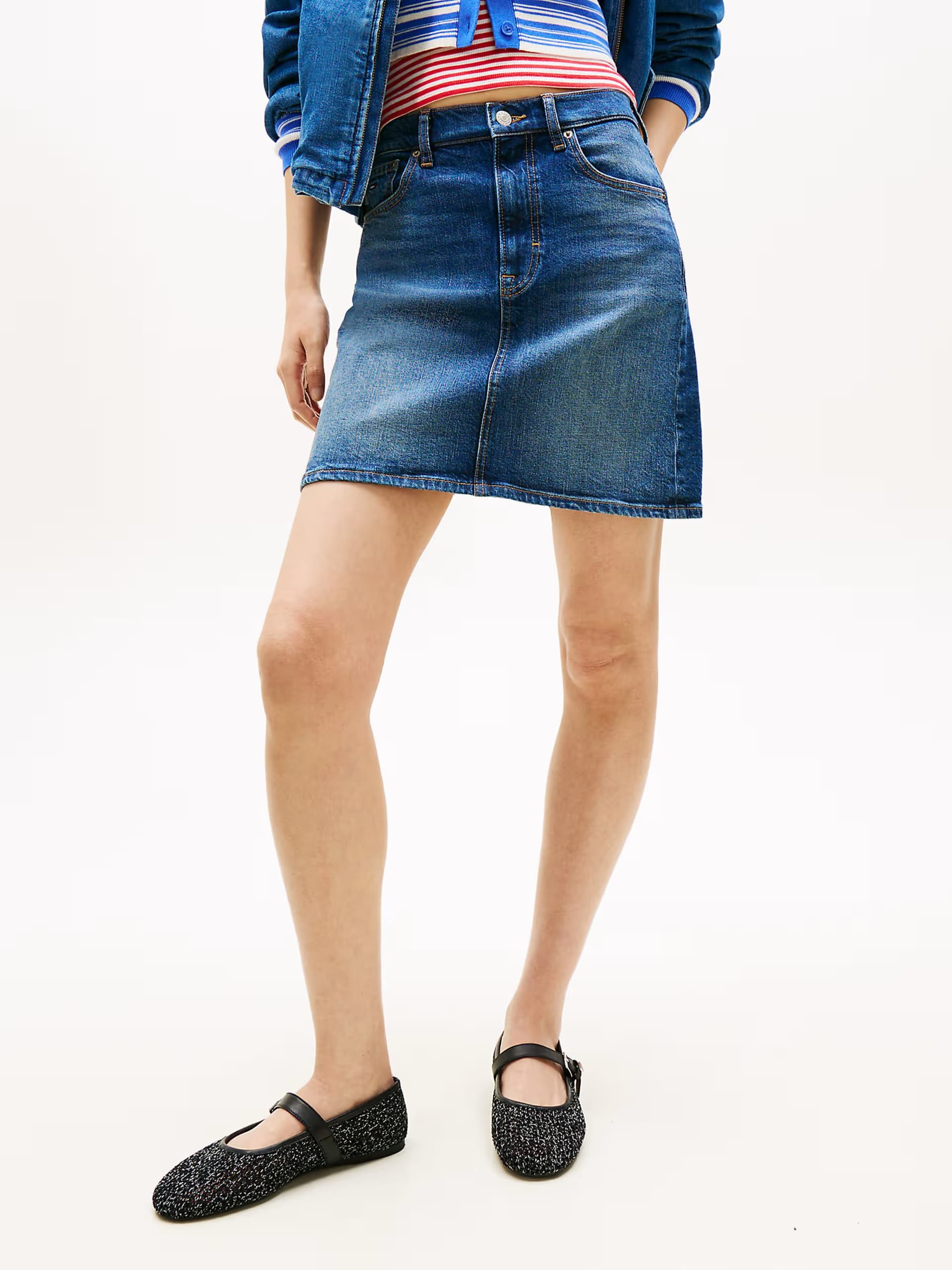 ASOS Tommy Jeans Ultra high rise mom denim mini skirt in dark blue