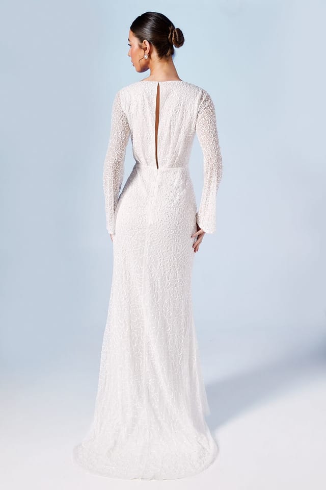 Coast Coast Women's Wrap Bodice Long Sleeve Sequin Wedding Dress in Ivory - 3