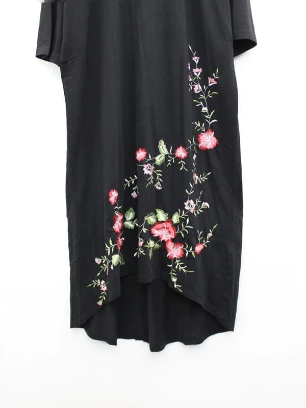 ASOS New black high low floral embroidered t-shirt Dress size 12