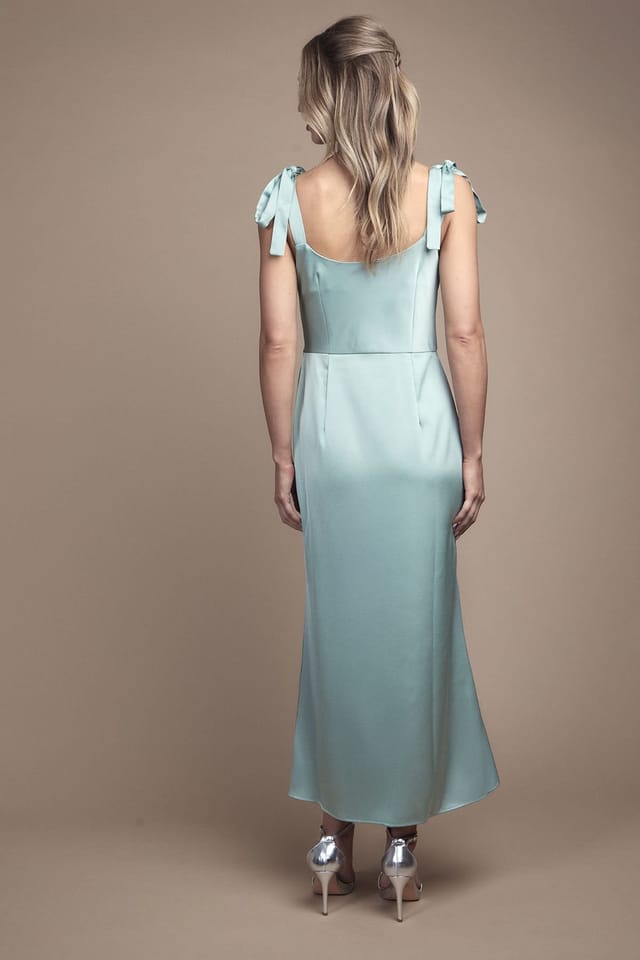 Oasis Oasis Women's Satin Tie Shoulder Cowl Front Midi Bridesmaid Dress in Sage - 3