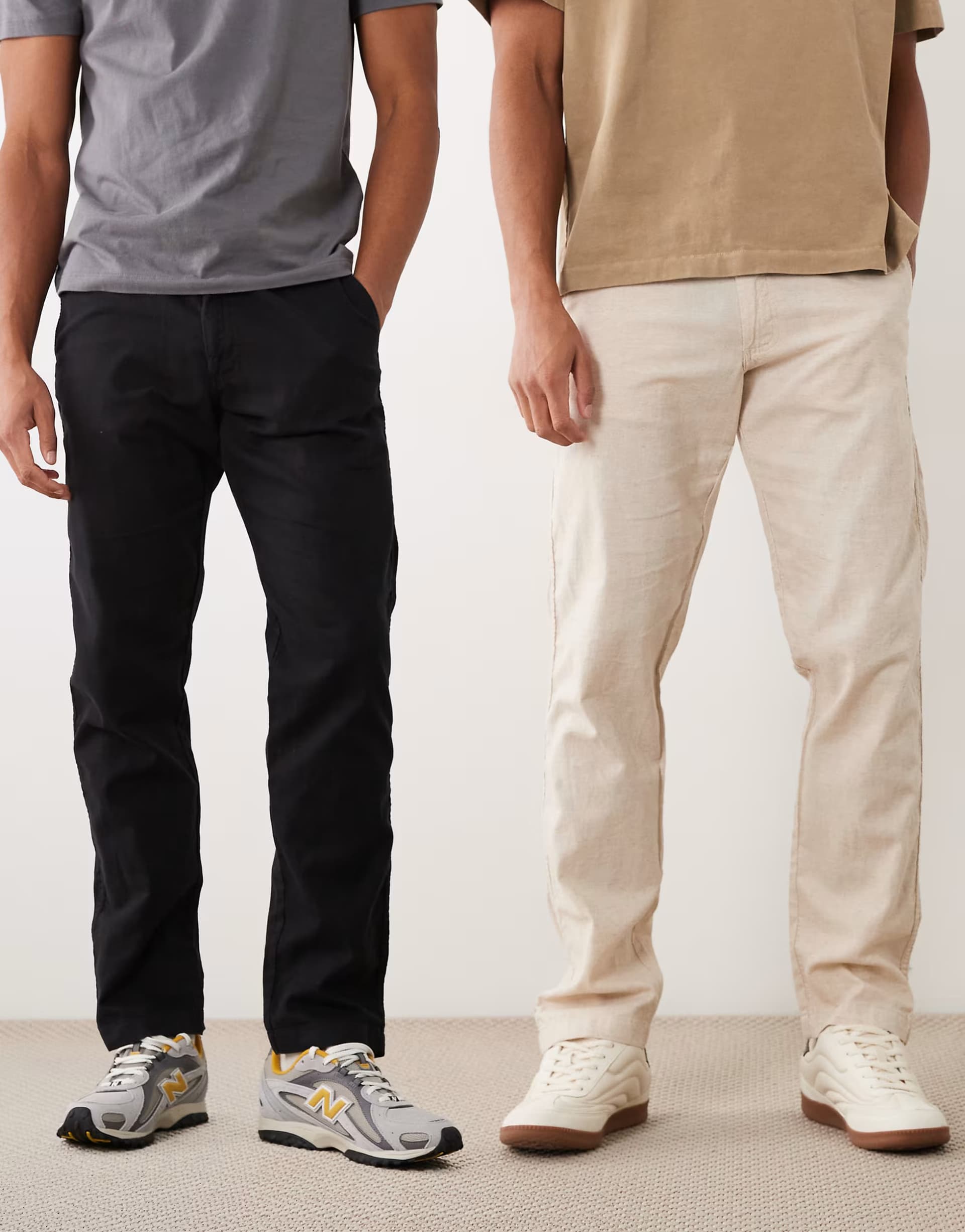 ASOS Jack & Jones 2 pack drawstring linen mix loose chinos in cream and black