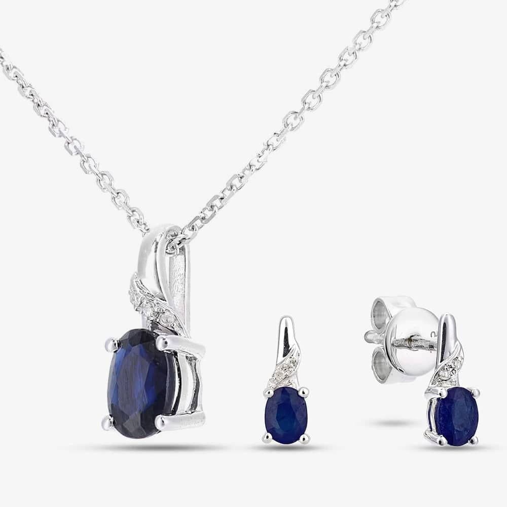 T.H.Baker T.H.Baker Women's 9ct White Gold Oval Sapphire & Diamond Twist Pendant Necklace DP1612WSA in Silver