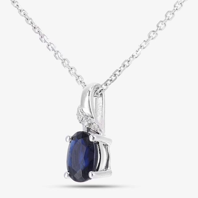 T.H.Baker T.H.Baker Women's 9ct White Gold Oval Sapphire & Diamond Twist Pendant Necklace DP1612WSA in Silver - 2
